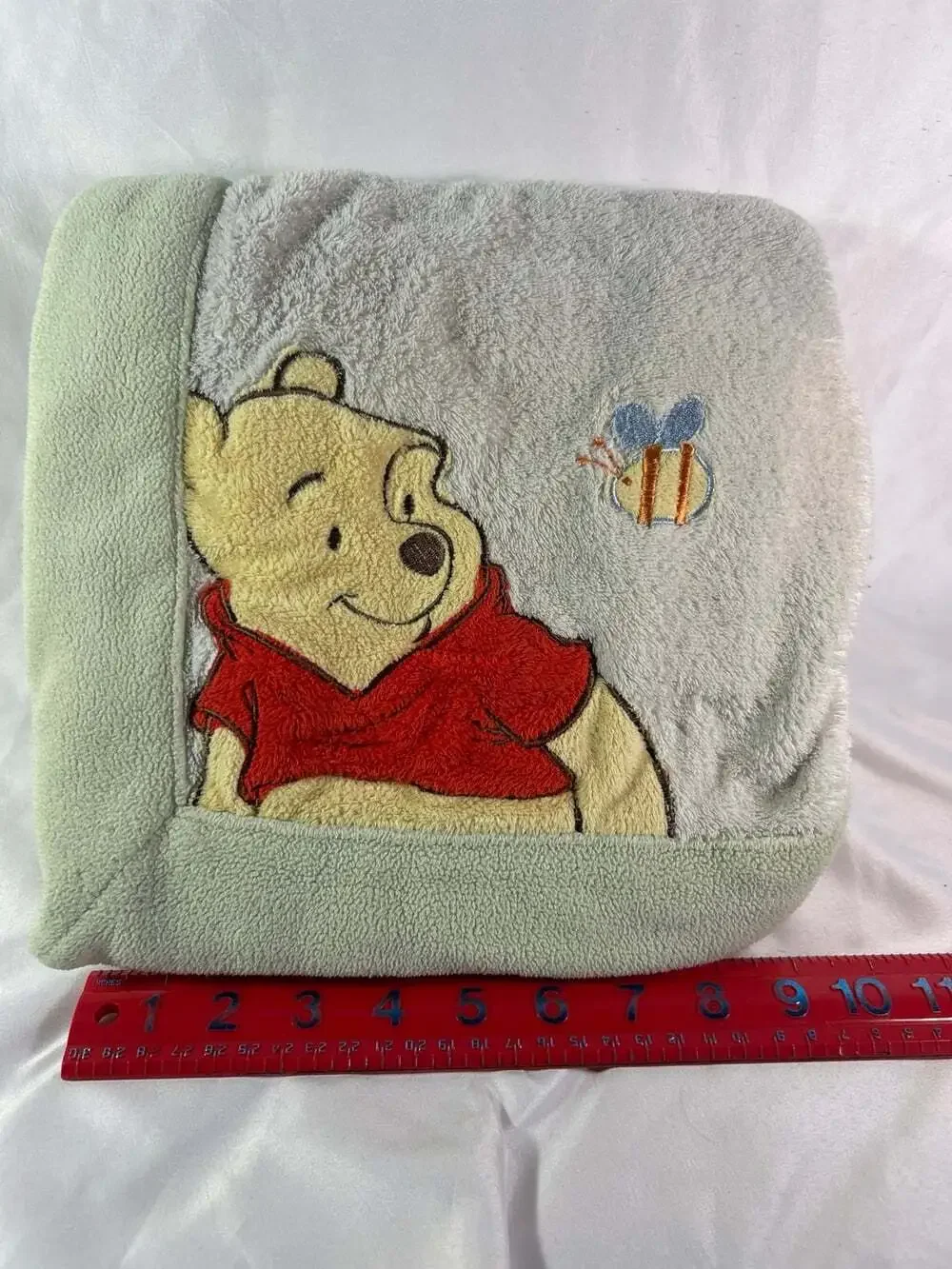 Winnie The Pooh and Bee Blanket cream with green edge 30x40”in READ